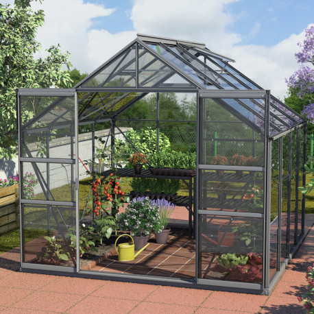 Gewächshaus Mars 8,3m² schwarz aus Aluminium und 3mm Sicherheitsglas - Vitavia