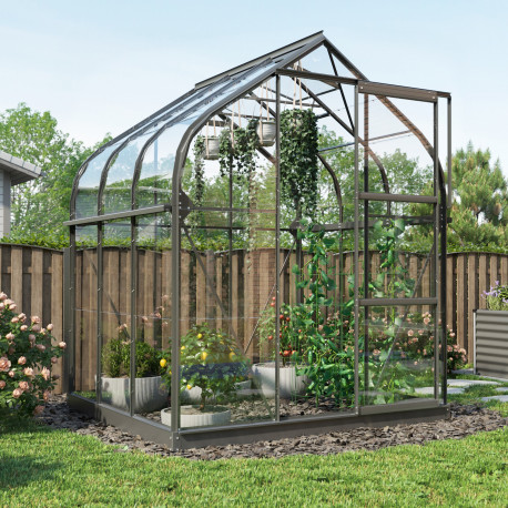 Gewächshaus Orion 3,8m² schwarz aus Aluminium und 3mm Sicherheitsglas - Vitavia