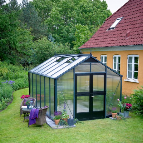 Gewächshaus 10,9 m² Anthrazit, Doppelstegplatten aus Polycarbonat 10mm Premium – Juliana